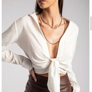 MESHKI Rona Front Tie Long Sleeve Crop Top - NWOT